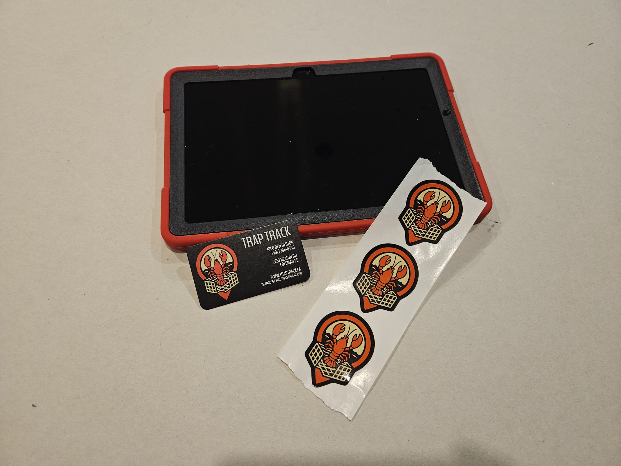 Android tablet in a red case